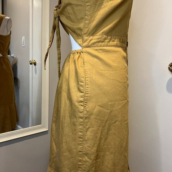 OAT New York Honey Mustard Bow Back Button Front Flounce Dress, Size Small - Picture 10 of 16